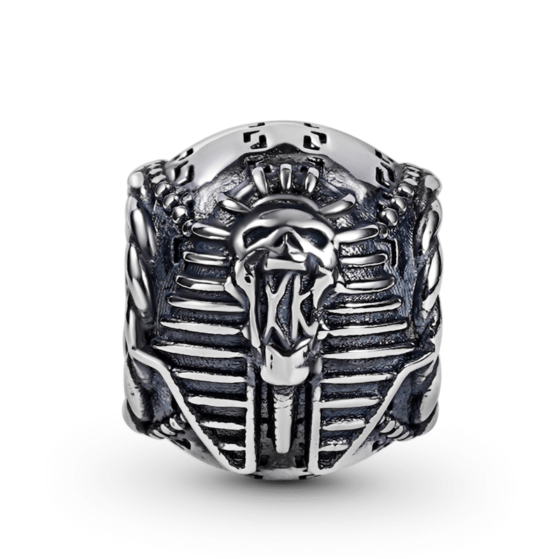 Egyptian Pharaoh Skull Vintage Bead & Customized Classic Beads S925 Sterling Silver with Gift Copper Black Leather Men's Bracelet Jewelry for Men_2