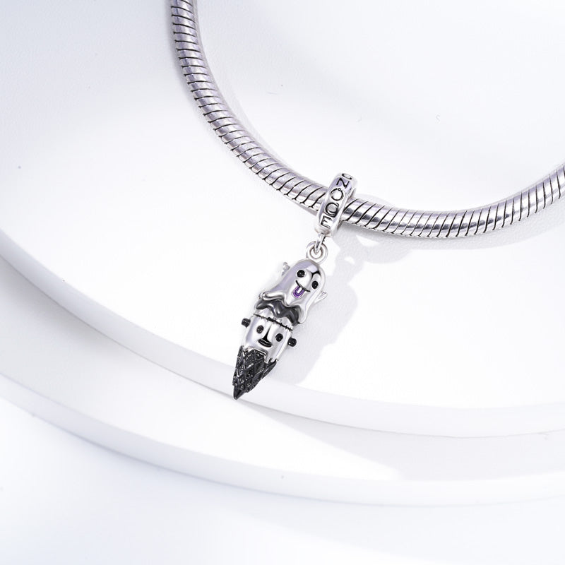 Halloween Ghost Ice Cream Cone Pendant Dangle Charm 925 Sterling Silver Black Plated_2