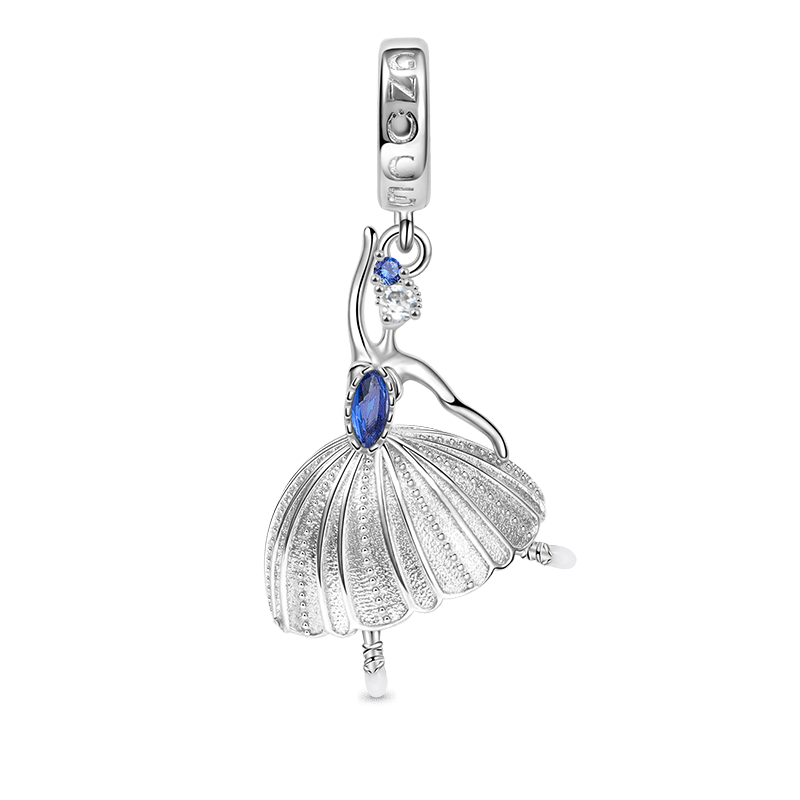 Ballet Pendant Dangle Charm 925 Sterling Silver Inlaid with Blue Gemstones_1