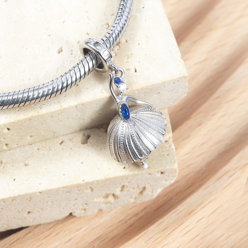 Ballet Pendant Dangle Charm 925 Sterling Silver Inlaid with Blue Gemstones_2