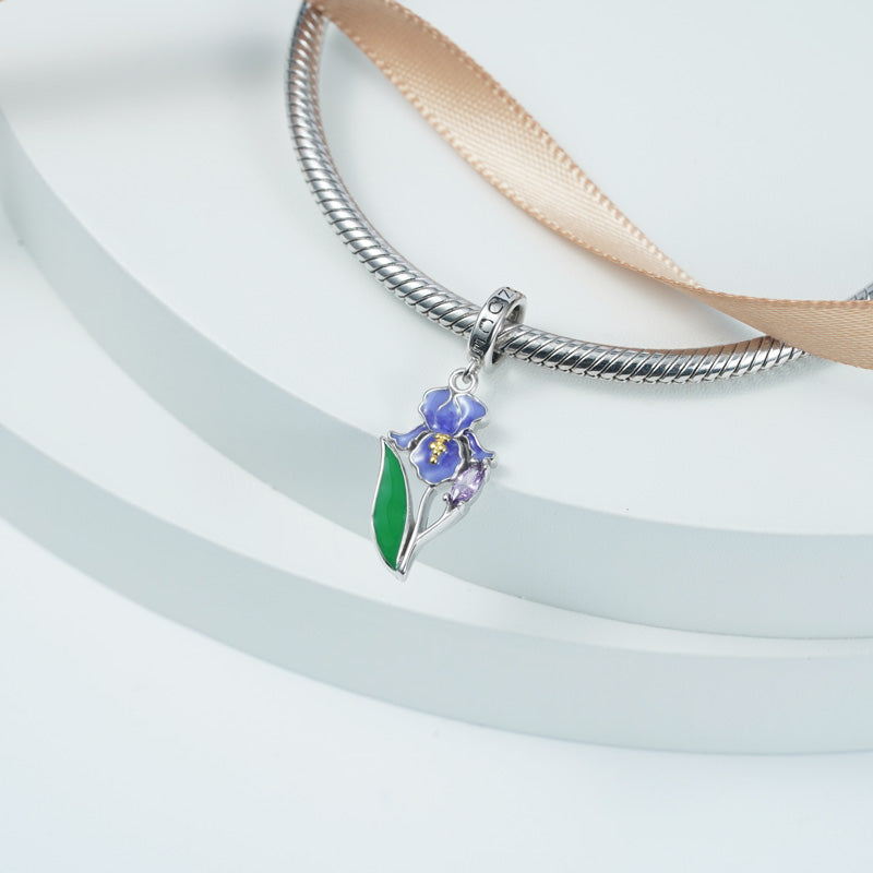 Purple Iris Flower Pendant Dangle Charm 925 Sterling Silver_3