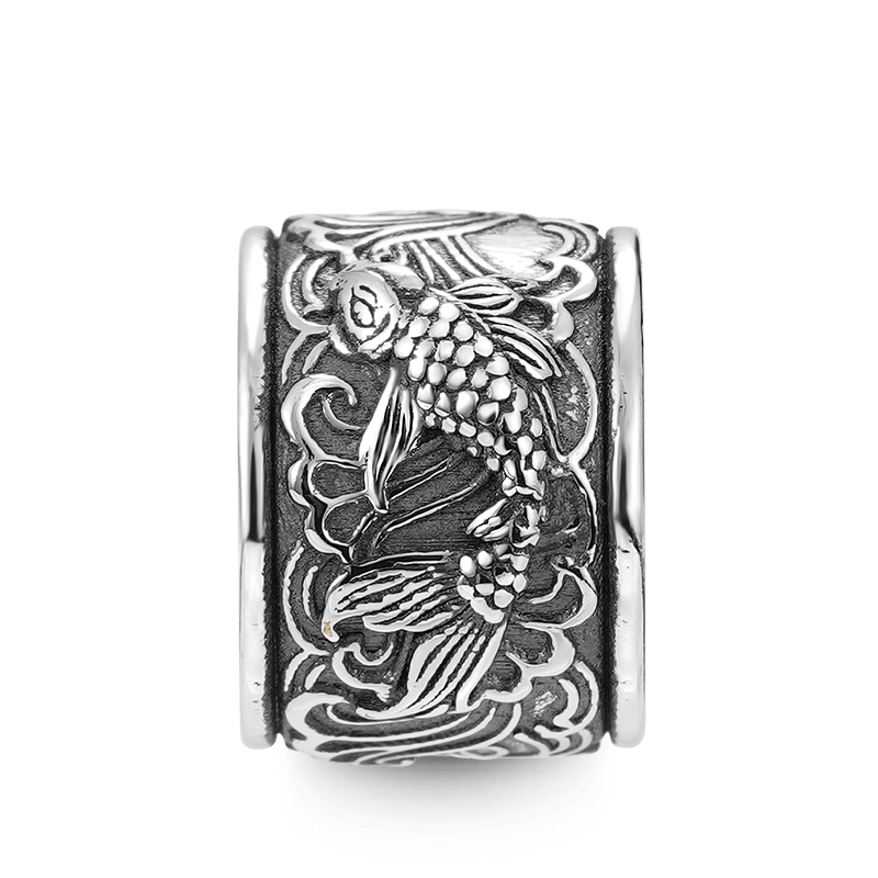 Lucky Koi Fish Vintage Bead & Customized Classic Beads S925 Sterling Silver with Gift Copper Black Leather Men's Bracelet Jewelry for Men_2