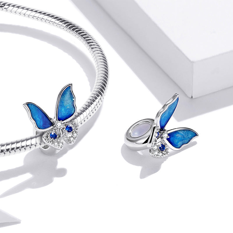 Blue Butterfuly Stopper for Charm Bracelets 925 Sterling Silver Inlaid with Clear Gemstones_2