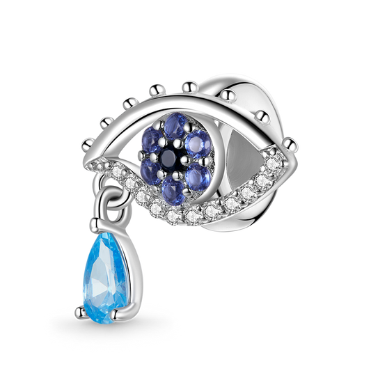 Mystery Eye Stopper for Charm Bracelets 925 Sterling Silver Inlaid with Blue and Clear Gemstones_1