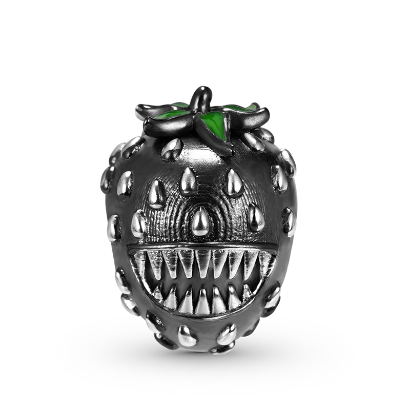 Spooky Strawberry Charm Bead 925 Sterling Silver Black Plated_1