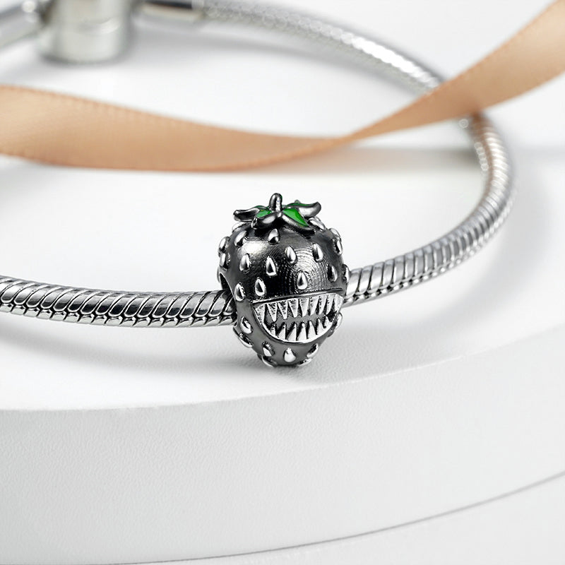Spooky Strawberry Charm Bead 925 Sterling Silver Black Plated_2