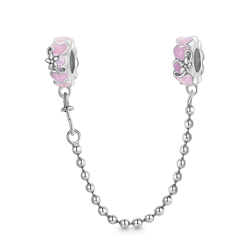 Hearts Safety Chain 925 Sterling Silver with Purple Enamels_1