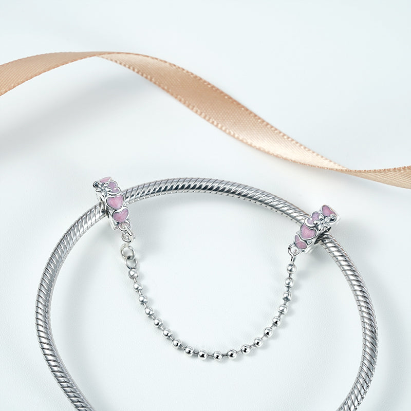 Hearts Safety Chain 925 Sterling Silver with Purple Enamels_2