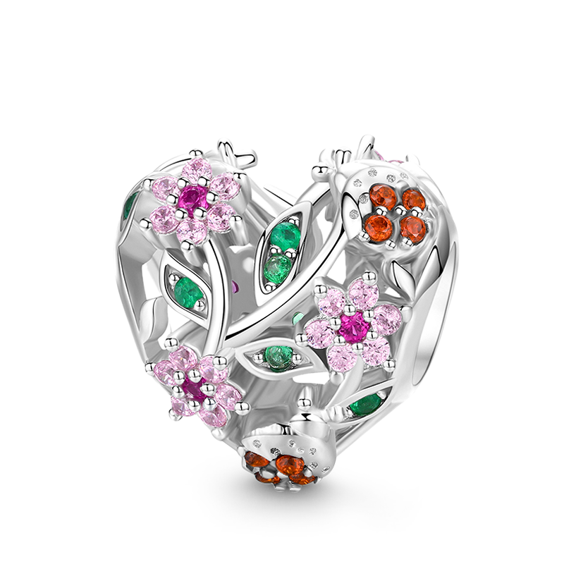 Colorful Ladybug Charm Bead S925 Sterling Silver Inlaid with Gemstones_1