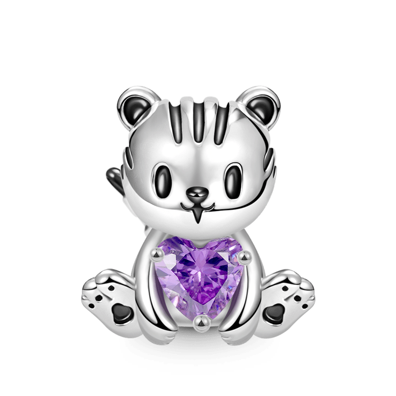 Tiger Embraces Heart Gemstone Charm Bead 925 Sterling Silver_1