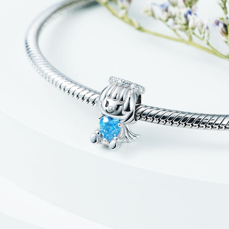 Cute Little Angel Embraces Heart Gemstone Charm Bead 925 Sterling Silver_3
