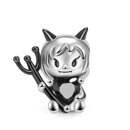 Little Devil Embraces Heart Gemstone Charm Bead 925 Sterling Silver_1