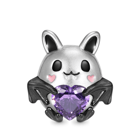 Cute Bat Embraces Heart Gemstone Charm Bead 925 Sterling Silver_1