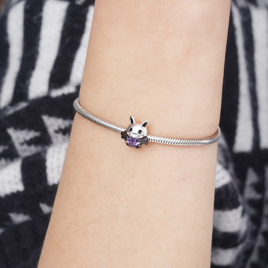 Cute Bat Embraces Heart Gemstone Charm Bead 925 Sterling Silver_3