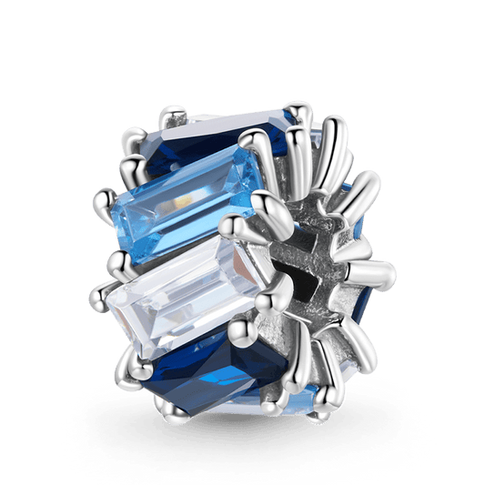 Mystic Charm Bead 925 Sterling Silver Inlaid with Gradient Blue Cuboid Gemstones_1