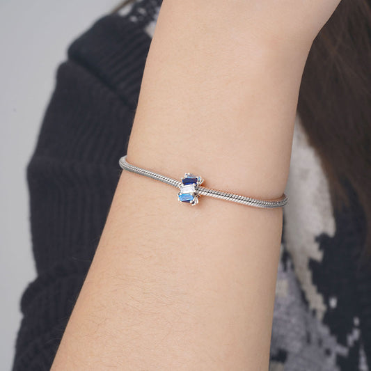 Mystic Charm Bead 925 Sterling Silver Inlaid with Gradient Blue Cuboid Gemstones_3