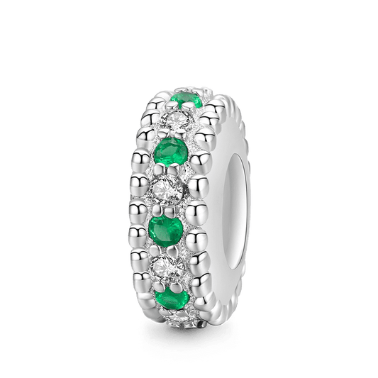 Elegant Retro Stopper for Charm Bracelets 925 Sterling Silver Inlaid with Clear & Green CZ Stones_1