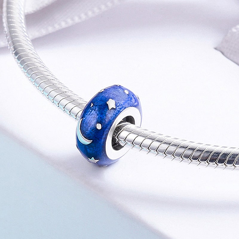Azure Starry Sky Stopper for Charm Bracelets 925 Sterling Silver with Enamels_2