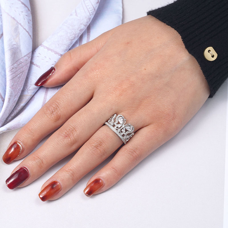 Butterfly Crown Ring 925 Sterling Silver Inlaid with Clear Gemstones_3