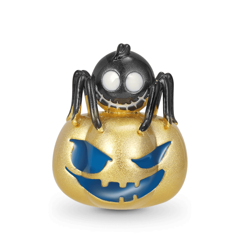 Luminous Spider & Skull Pumpkin Charm Bead 925 Sterling Silver 18K Gold Plated with Sand-blasted_1