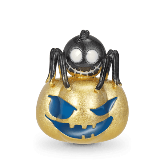 Luminous Spider & Skull Pumpkin Charm Bead 925 Sterling Silver 18K Gold Plated with Sand-blasted_1