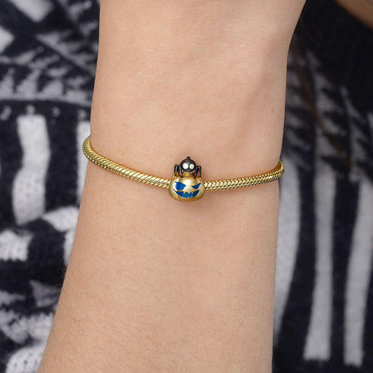 Luminous Spider & Skull Pumpkin Charm Bead 925 Sterling Silver 18K Gold Plated with Sand-blasted_3