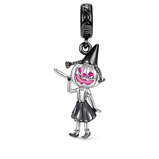 Pumpkin Girl Pendant Dangle Charm 925 Sterling Silver Black Plated with Pink Enamels Gift for Halloween_1