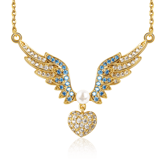 Heart with Angel's Wing Necklace Copper 18K Gold Plated Inlaid with Colorful Gemstones_1