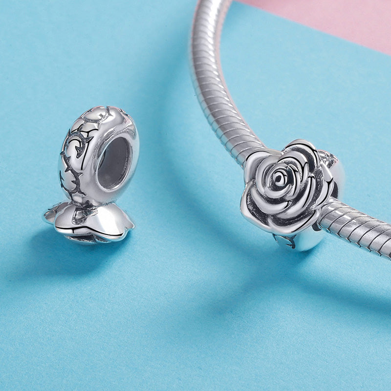Charming Rose Stopper for Charm Bracelets 925 Sterling Silver with Pattern Engraving On Bead_2