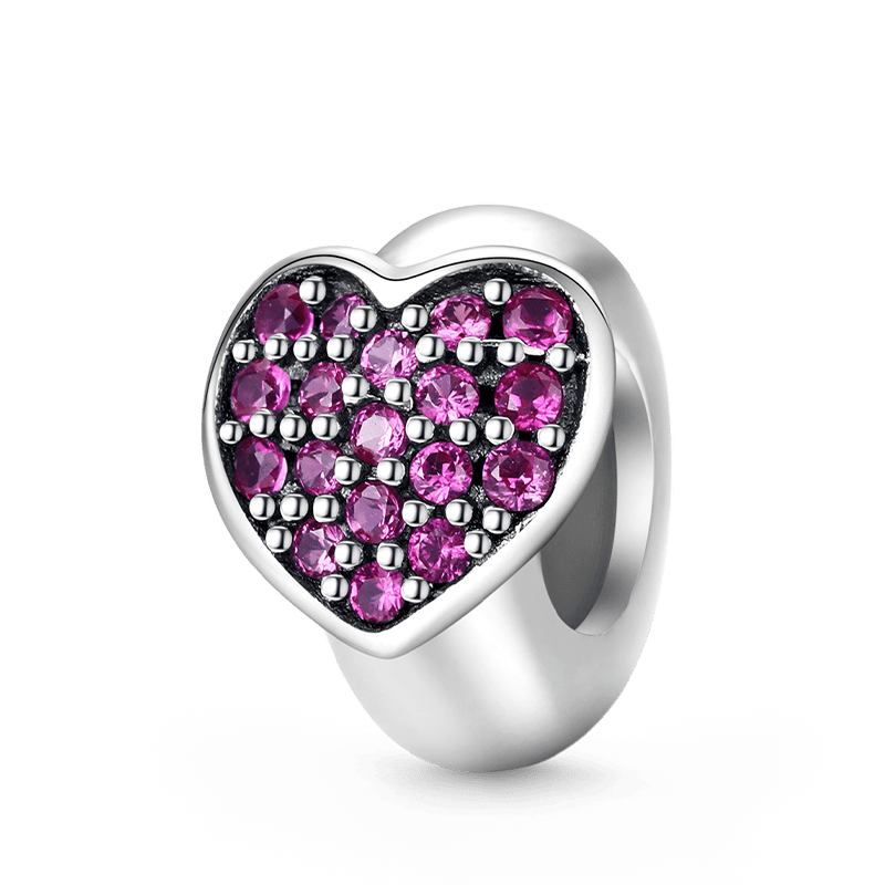 Love Heart Stopper for Charm Bracelets 925 Sterling Silver Inlaid with Fuxia Gemstones_1