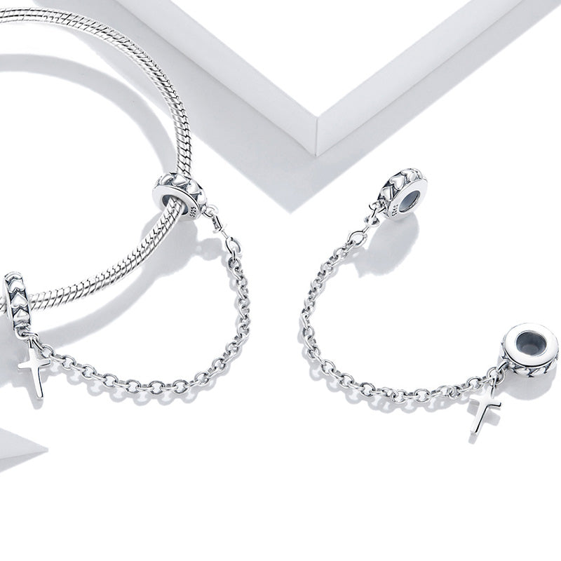 Minimalist Cross Safety Chain with Heart to Heart 925 Sterling Silver_2