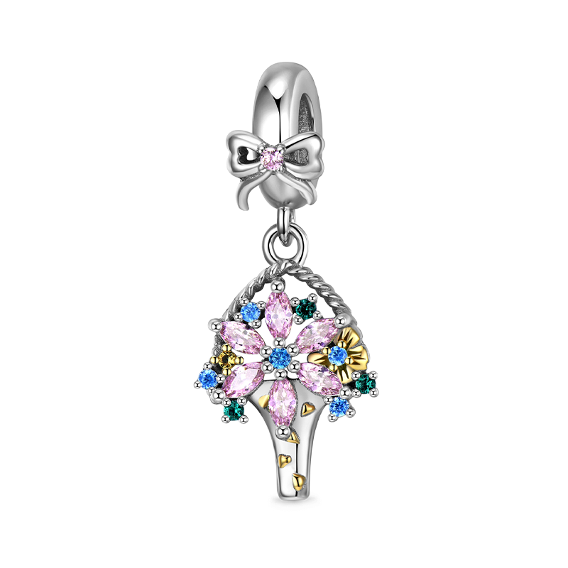 Portable Flower Bouquet Pendant Dangle Charm 925 Sterling Silver Inlaid with Colorful CZ Stones_1