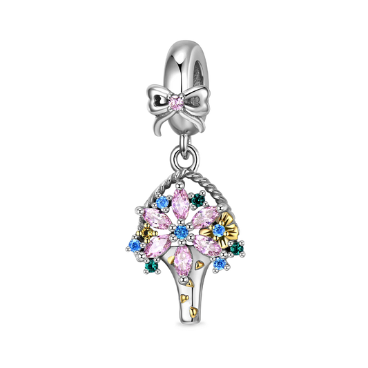 Portable Flower Bouquet Pendant Dangle Charm 925 Sterling Silver Inlaid with Colorful CZ Stones_1