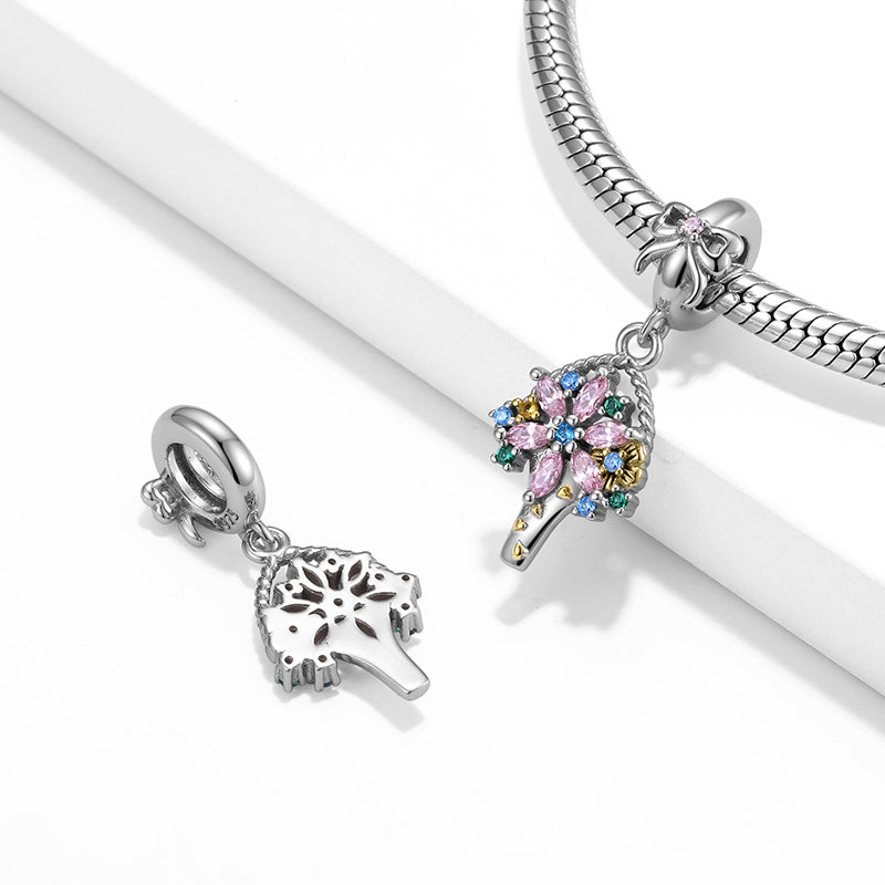 Portable Flower Bouquet Pendant Dangle Charm 925 Sterling Silver Inlaid with Colorful CZ Stones_2