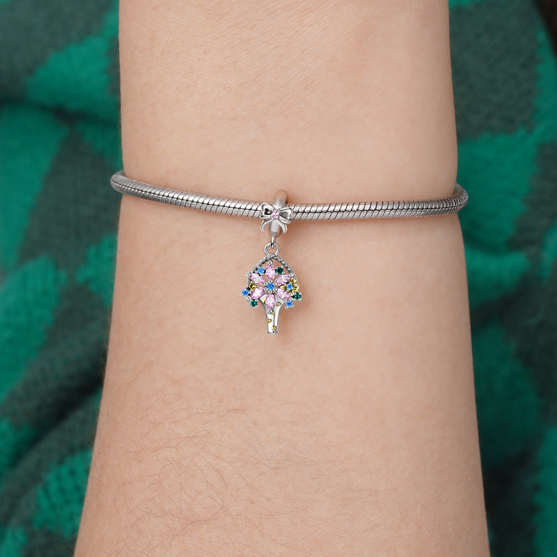 Portable Flower Bouquet Pendant Dangle Charm 925 Sterling Silver Inlaid with Colorful CZ Stones_3