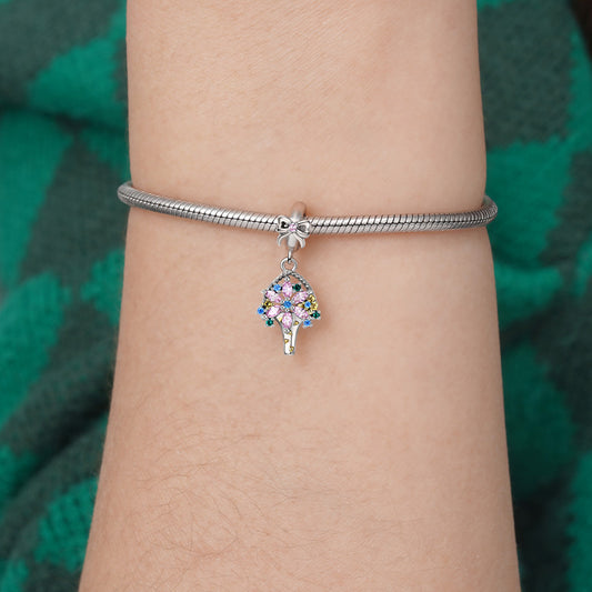 Portable Flower Bouquet Pendant Dangle Charm 925 Sterling Silver Inlaid with Colorful CZ Stones_3