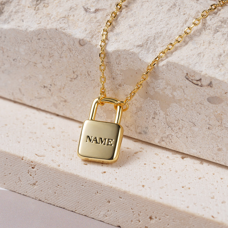 Custom Engravable Lock Necklace Sterling Silver 18K Gold Plated_3