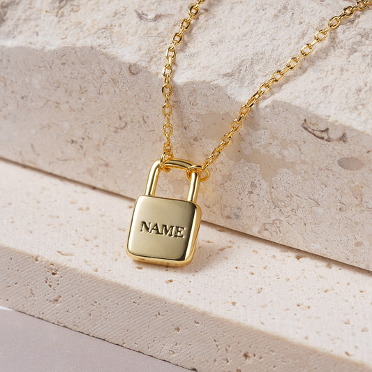 Custom Engravable Lock Necklace Sterling Silver 18K Gold Plated_3