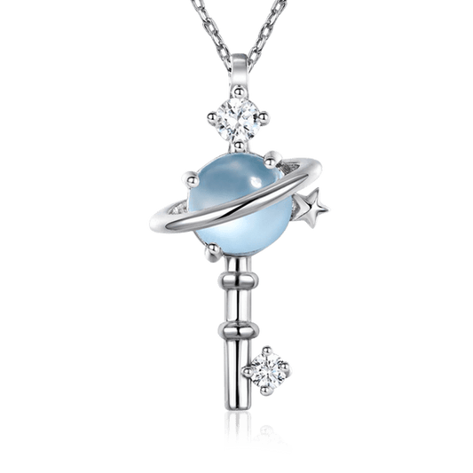 Sky Blue Topaz Planet Key Necklace Sterling Silver Inlaid with Crystal Gemstones_1
