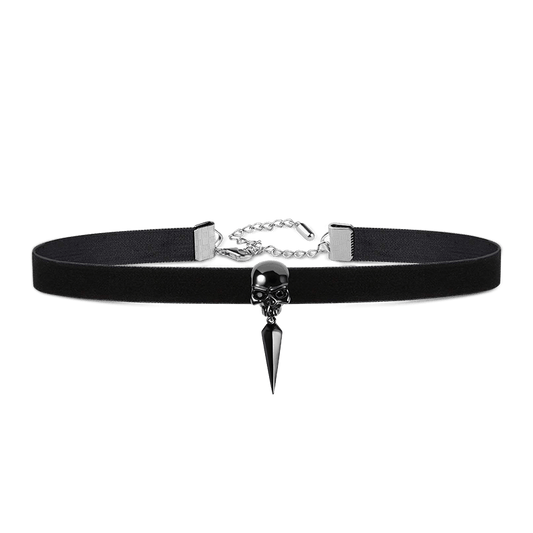 Skull Choker Adjustable Velvet Necklace Copper Black Plated_1