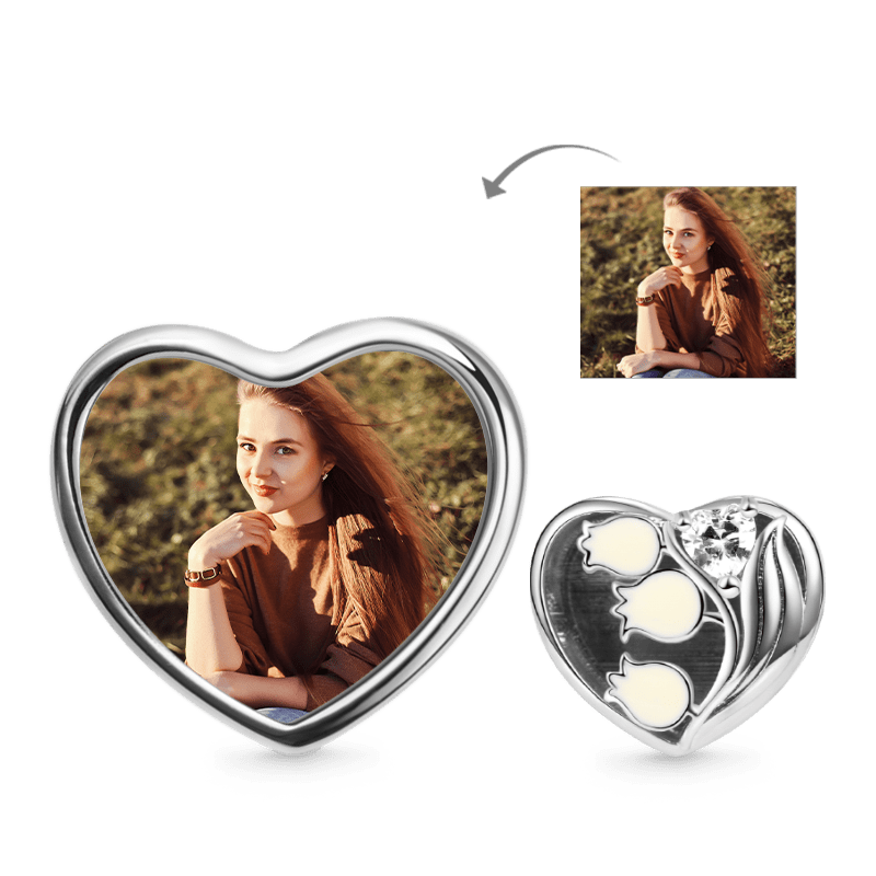 Lily of the Valley Personalized Photo Charm Bead 925 Sterling Silver_1