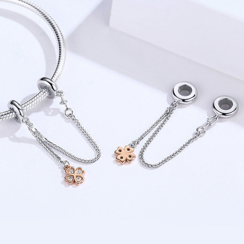 Four-leaf Clover Safety Chain 925 Sterling Silver 18K Rose Gold Plated_2