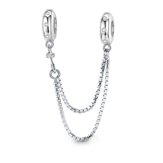 Sparkling Safety Chain 925 Sterling Silver Inlaid with Clear Gemstones_1
