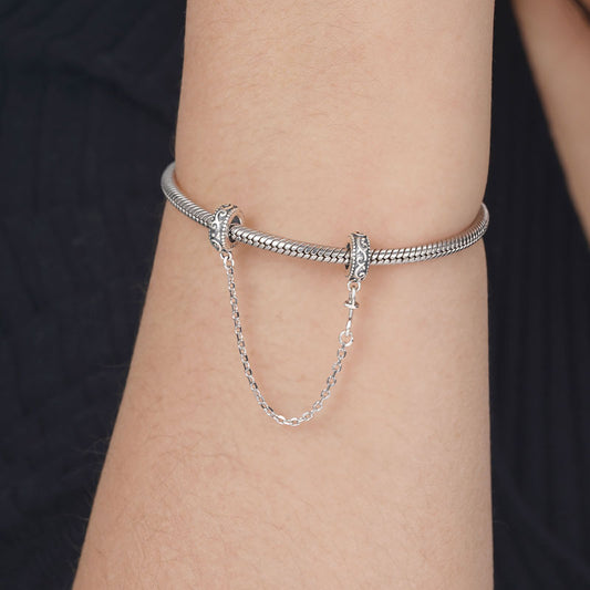 Vintage Vine Pattern Safety Chain 925 Sterling Silver_3