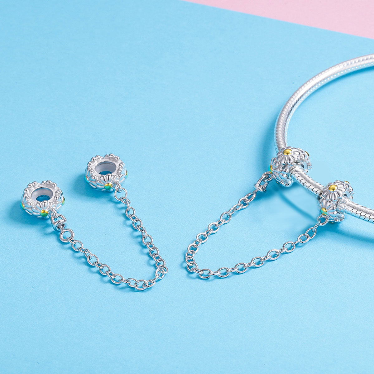 Daisy Wreath Safety Chain 925 Sterling Silver_2