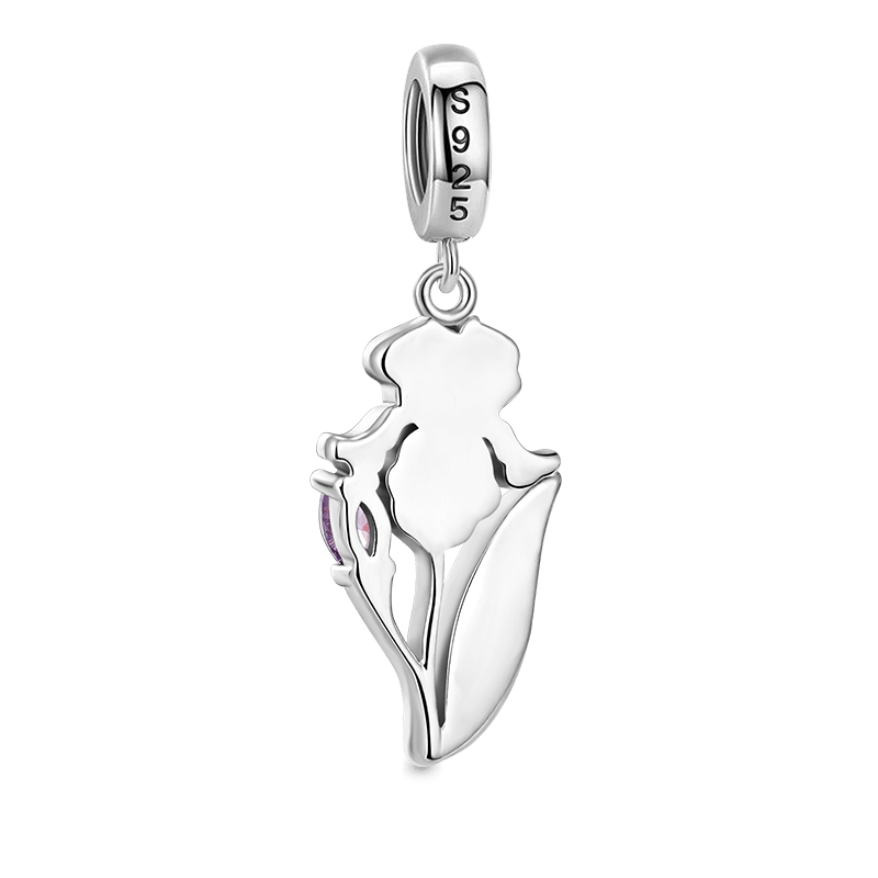 Purple Iris Flower Pendant Dangle Charm 925 Sterling Silver_2