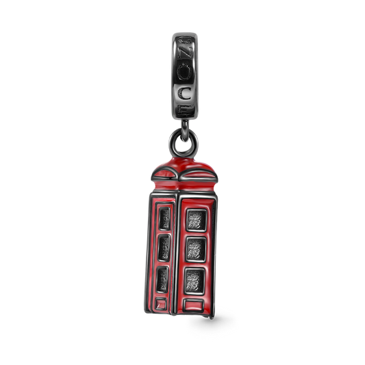 Retro Telephone Booth Pendant Dangle Charm 925 Sterling Silver Black Plated with Red Enamels_1
