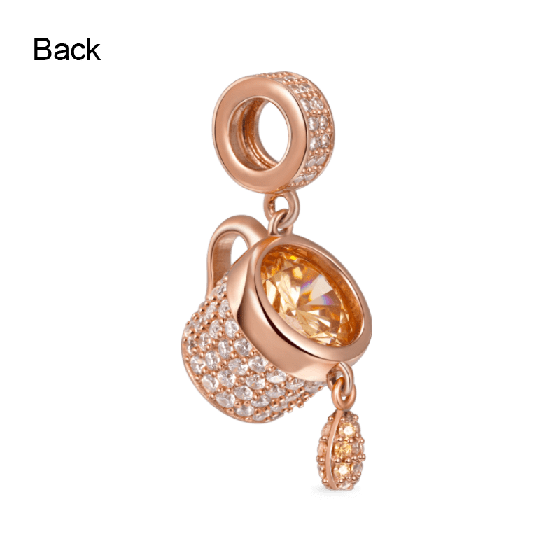 Gnoce "Have A Cup of Coffee" Coffee Charm S925 Sterling Silver Pendant 18k Rose Gold Plated with Cz_3