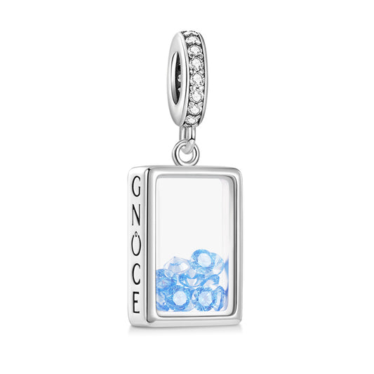 Rectangle-shape Birthstone Pendant Dangle Charm 925 Sterling Silver_1