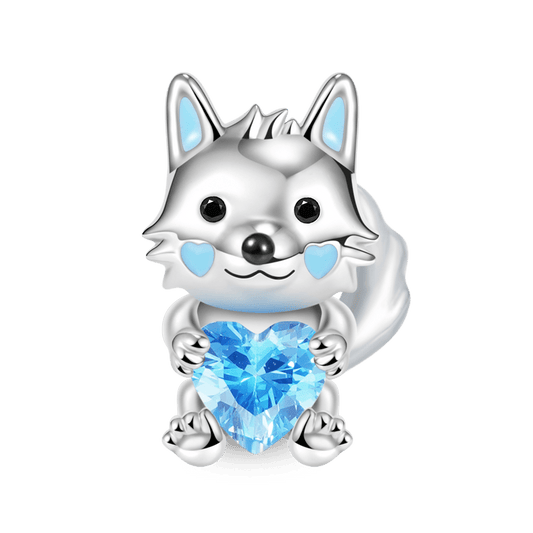 Arctic Wolf Embraces Heart Gemstone Charm Bead 925 Sterling Silver_1